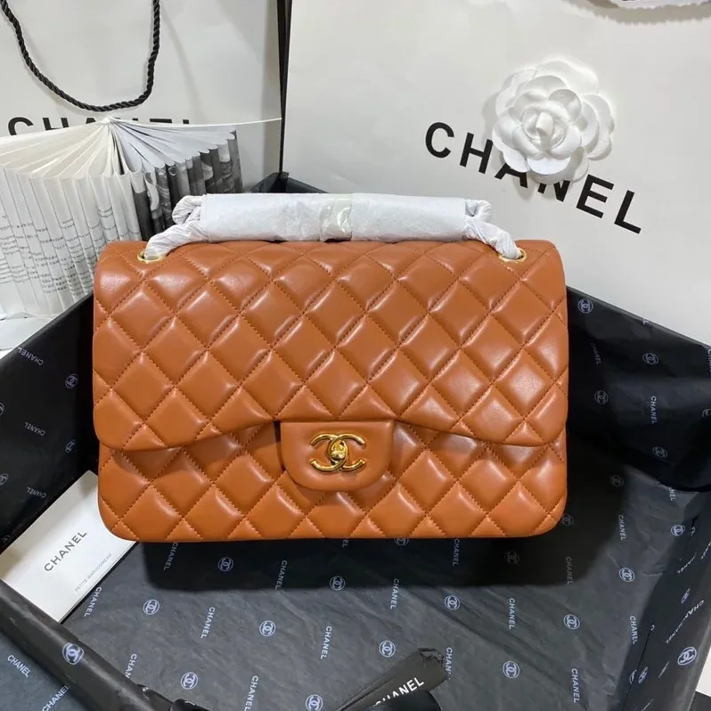 Chanel Classic Double Flap Bag Large Crossbody in Brown Gold Hardware Chanel Classic Double Flap Bag Large Crossbody in Brown Gold Hardware