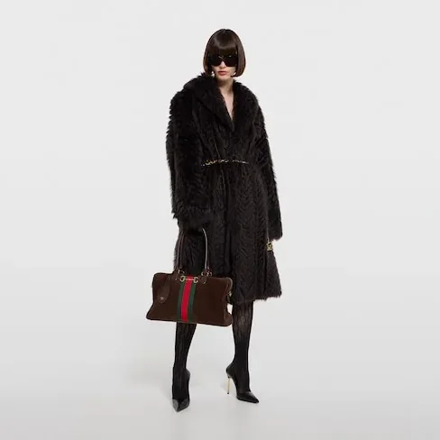 Gucci Borsetto Large Boston Shoulder Bag in Dark Brown Gold Hardware