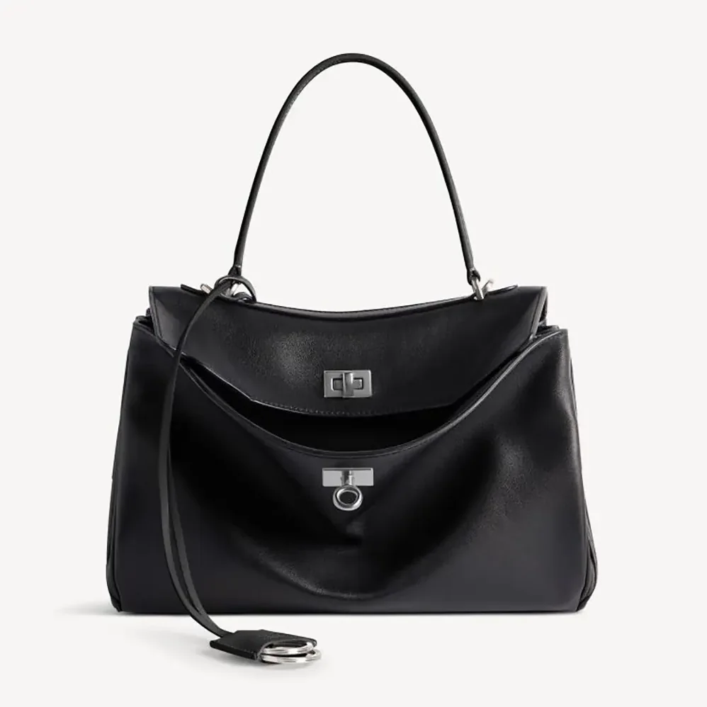 Balenciaga Rodeo Handbag Small In Black Smooth Calfskin Aged for Women in Silver Hardware