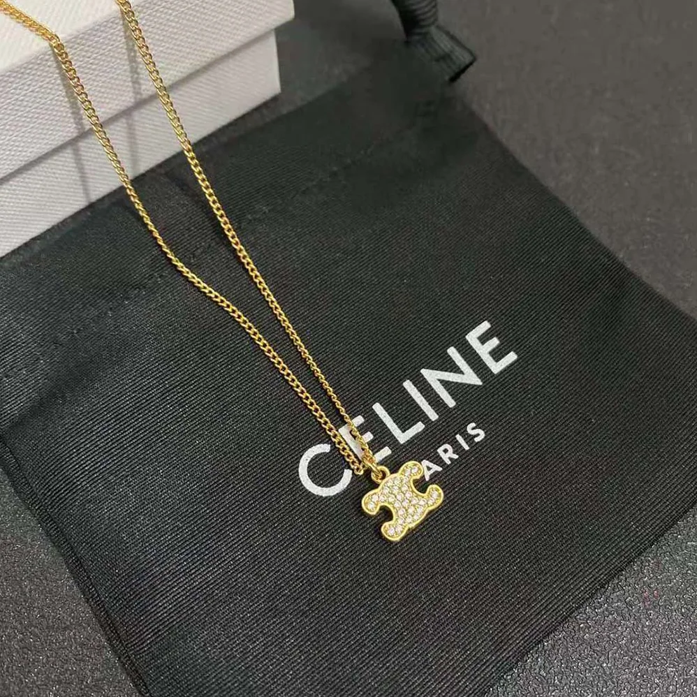 Celine Triomphe Rhinestone Necklace in Brass with Gold Finish and Crystals for Women Celine Triomphe Rhinestone Necklace in Brass with Gold Finish and Crystals for Women