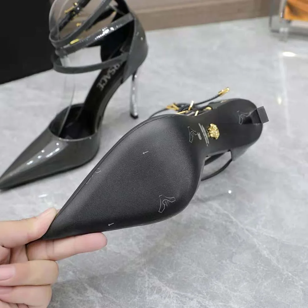 Versace Pin-Point Pumps in Calf Leather for Women in Gray Versace Pin-Point Pumps in Calf Leather for Women in Gray