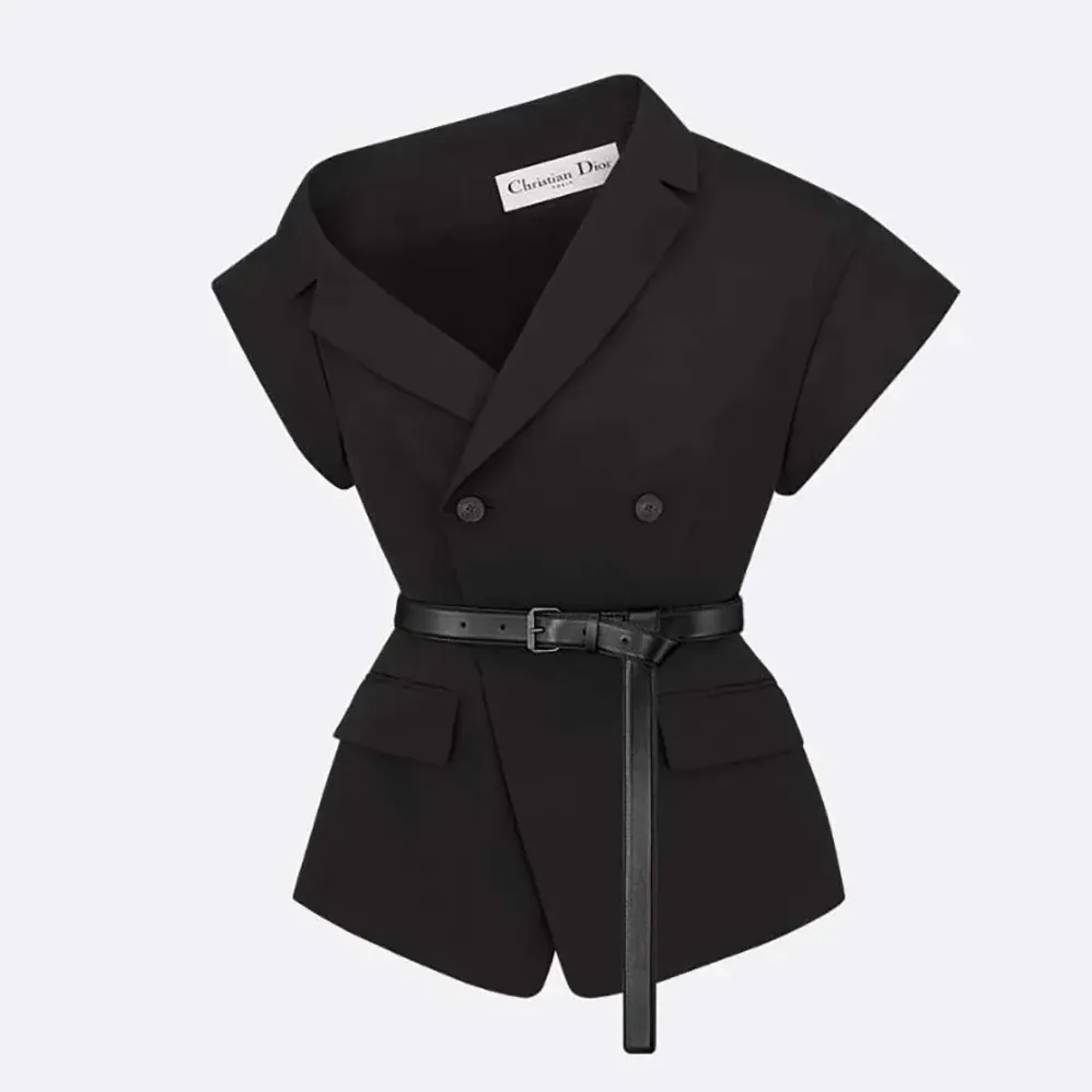 Dior Asymmetric Short-Sleeved Jacket with Belt Black Silk and Cotton Faille for Women Dior Asymmetric Short-Sleeved Jacket with Belt Black Silk and Cotton Faille for Women