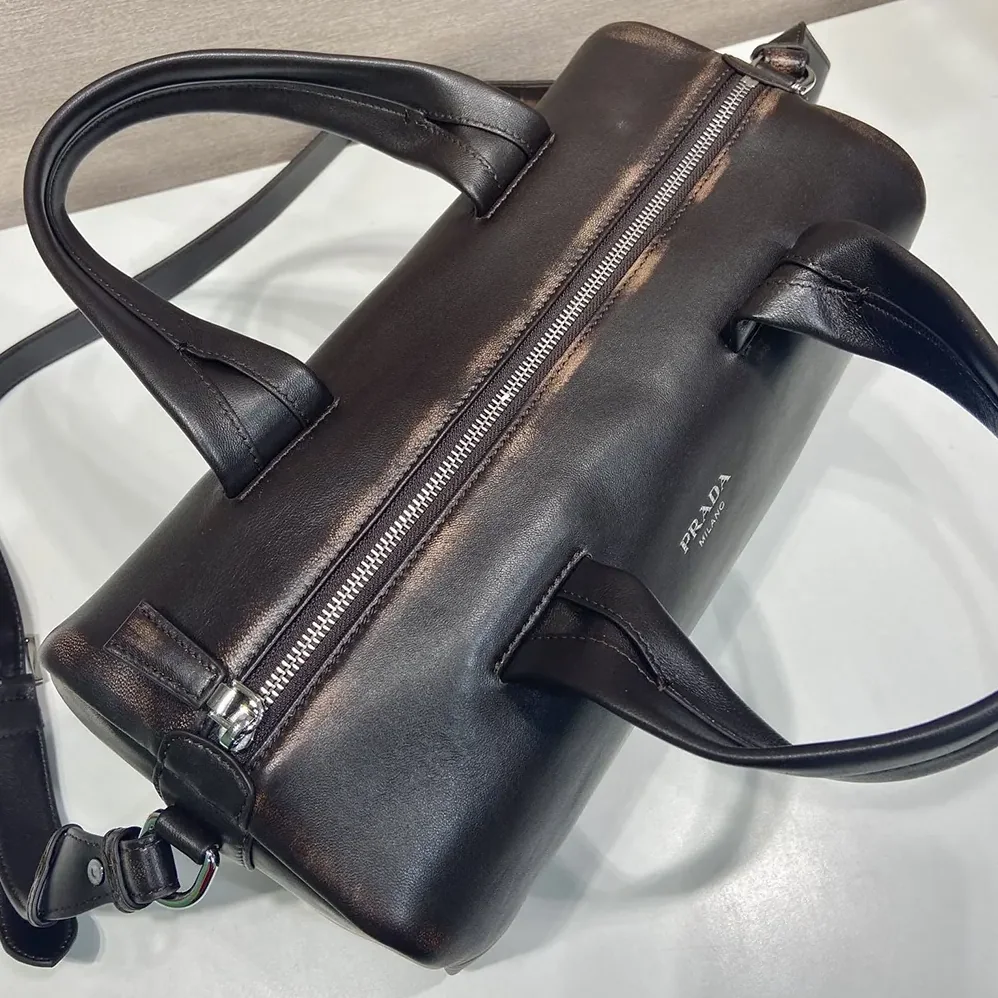 Prada Small Nappa Leather Duffle Bag for Unisex in Dark Brown