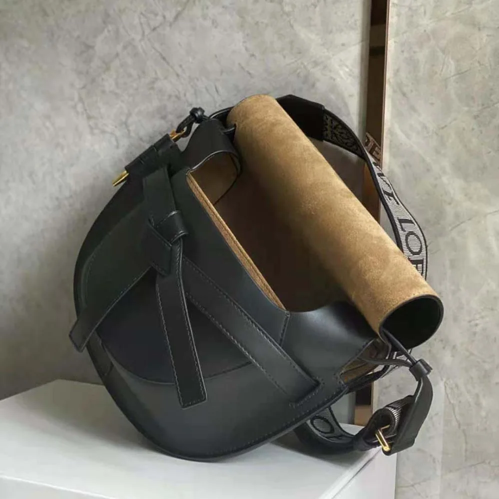 Loewe Small Gate Bag in Soft Calfskin and Jacquard for Women in Black