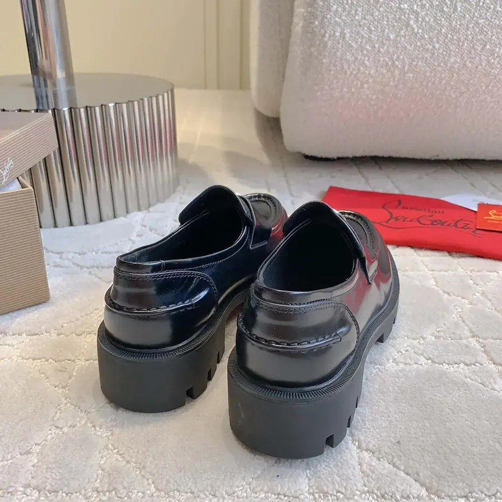 Christian Louboutin CL Moc Lug Loafers Abrasivato Calf Leather for Women in Black Christian Louboutin CL Moc Lug Loafers Abrasivato Calf Leather for Women in Black