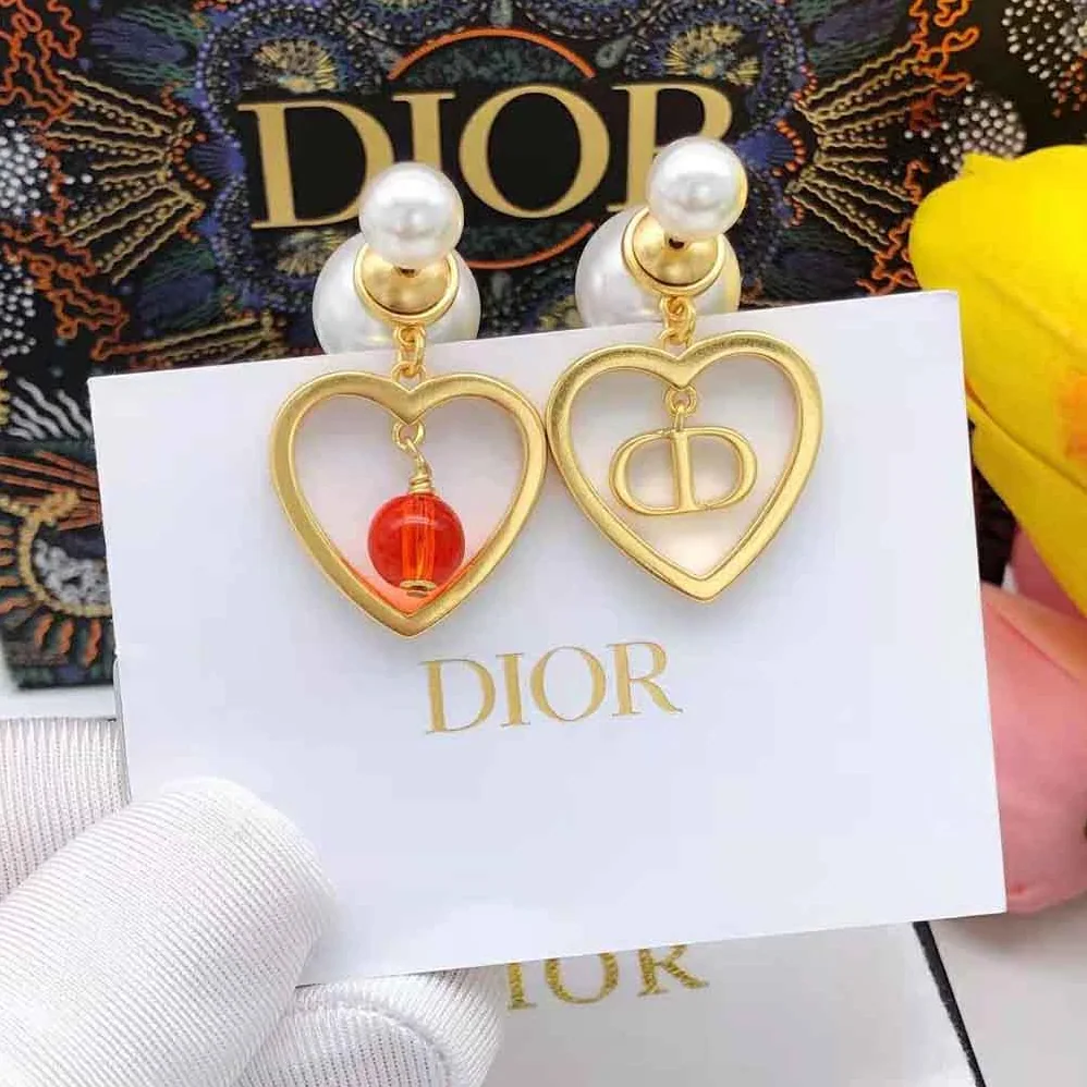 Dior Tribales Earrings Gold-Finish Metal with Red Resin Pearls for Women Dior Tribales Earrings Gold-Finish Metal with Red Resin Pearls for Women