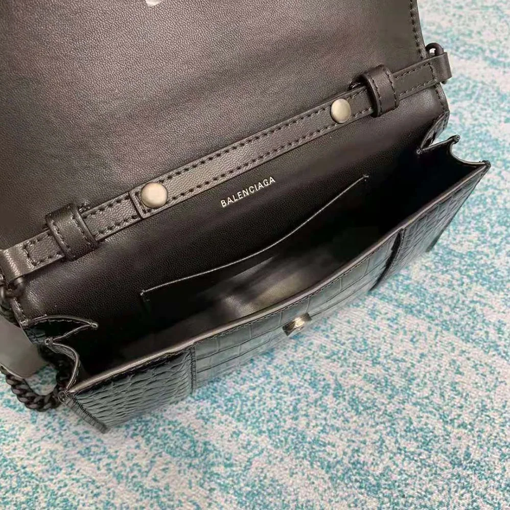Balenciaga Hourglass Chain Bag in Black Shiny Crocodile Embossed Leather for Women Balenciaga Hourglass Chain Bag in Black Shiny Crocodile Embossed Leather for Women