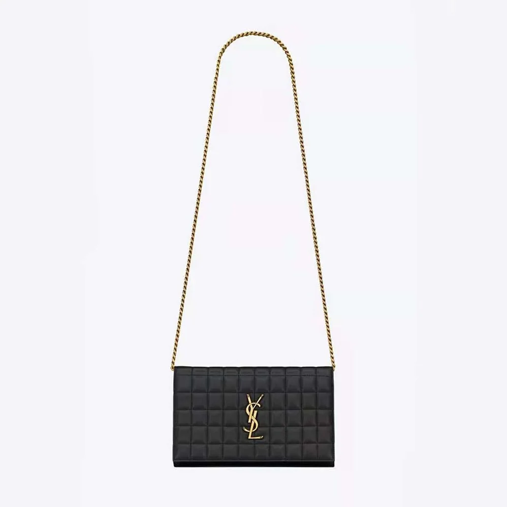 Saint Laurent YSL Le Maillon in Quilted Shiny Leather for Women in Black