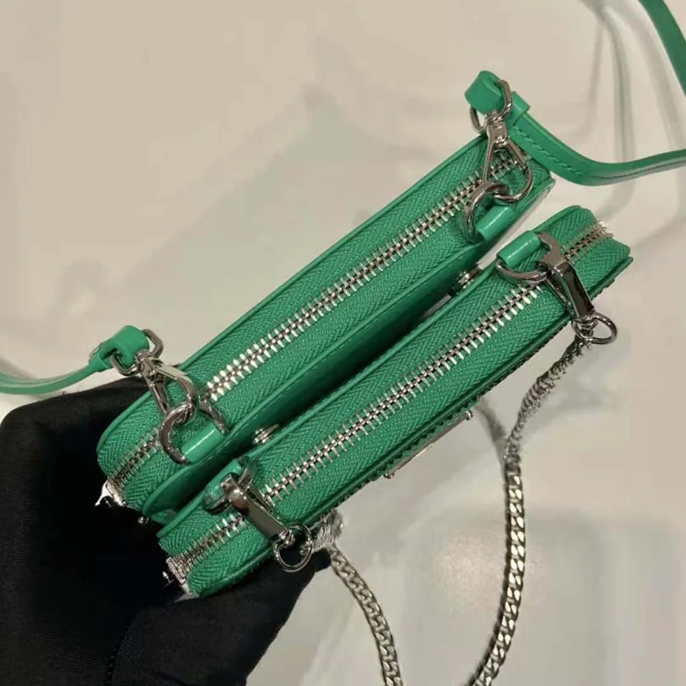 Prada Embellished Satin and Leather Mini-Pouch for Women in Green