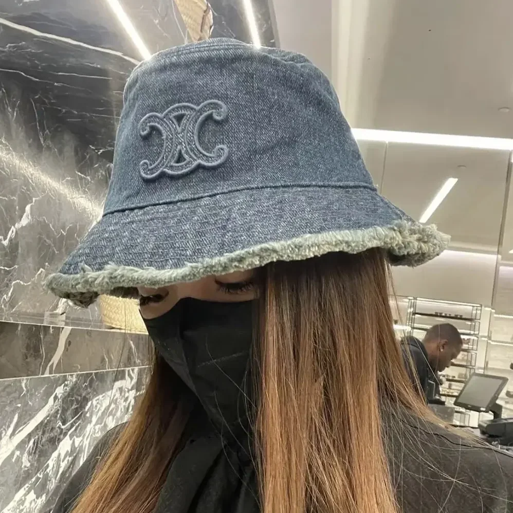 Celine Triomphe Bucket Hat in Dark Union Wash Denim for Women Celine Triomphe Bucket Hat in Dark Union Wash Denim for Women