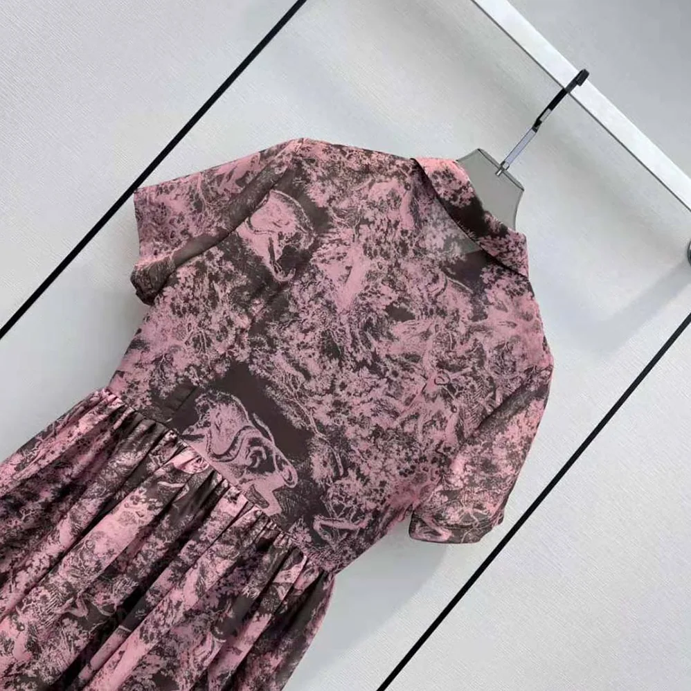 Dior Dioriviera Mid-length Shirt Dress Gray and Pink Cotton Muslin with Toile de Jouy Reverse Motif for Women Dior Dioriviera Mid-length Shirt Dress Gray and Pink Cotton Muslin with Toile de Jouy Reverse Motif for Women