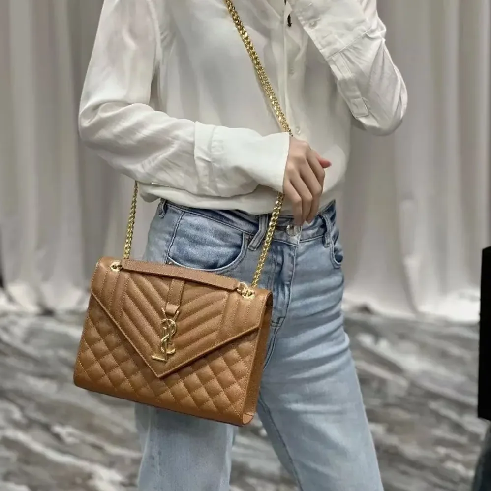 Saint Laurent YSL Envelope Medium in Matelasse Lambskin for Women in Brown