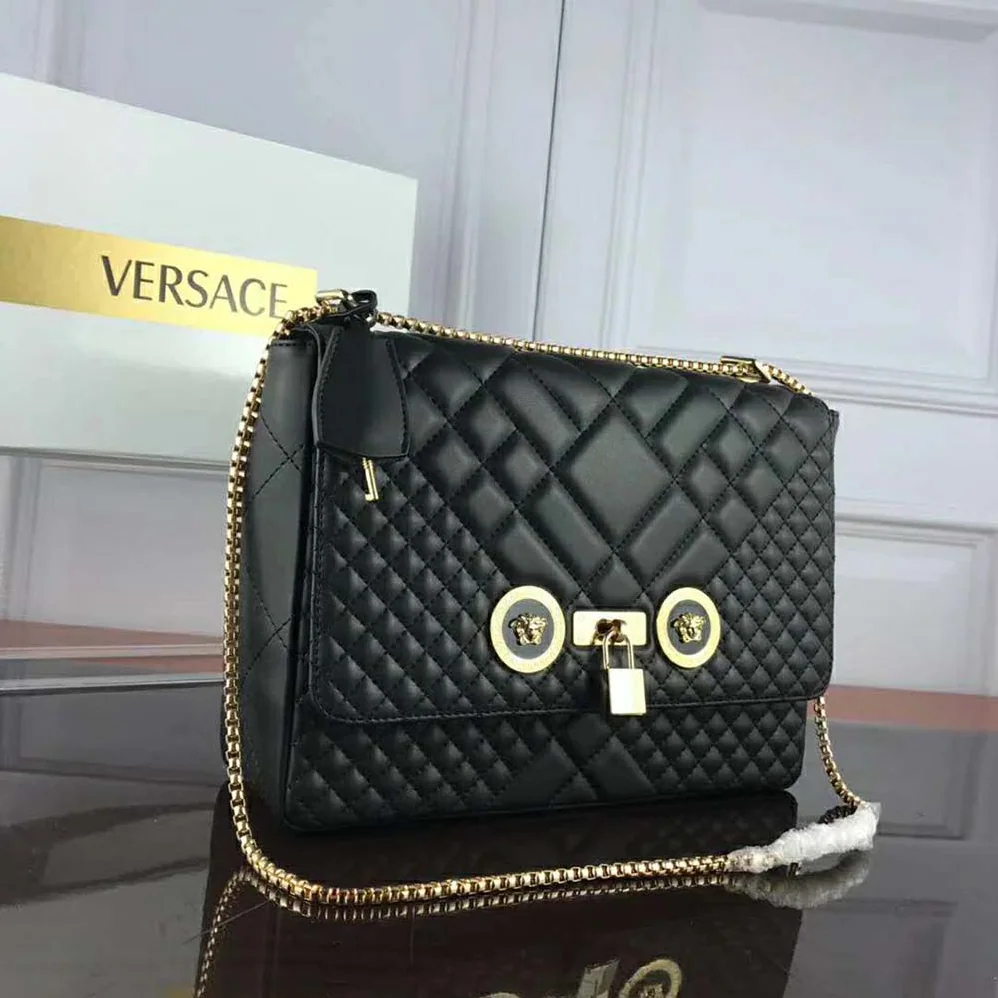 Versace Large Quilted Icon Shoulder Bag Nappa Leather for Women in Black