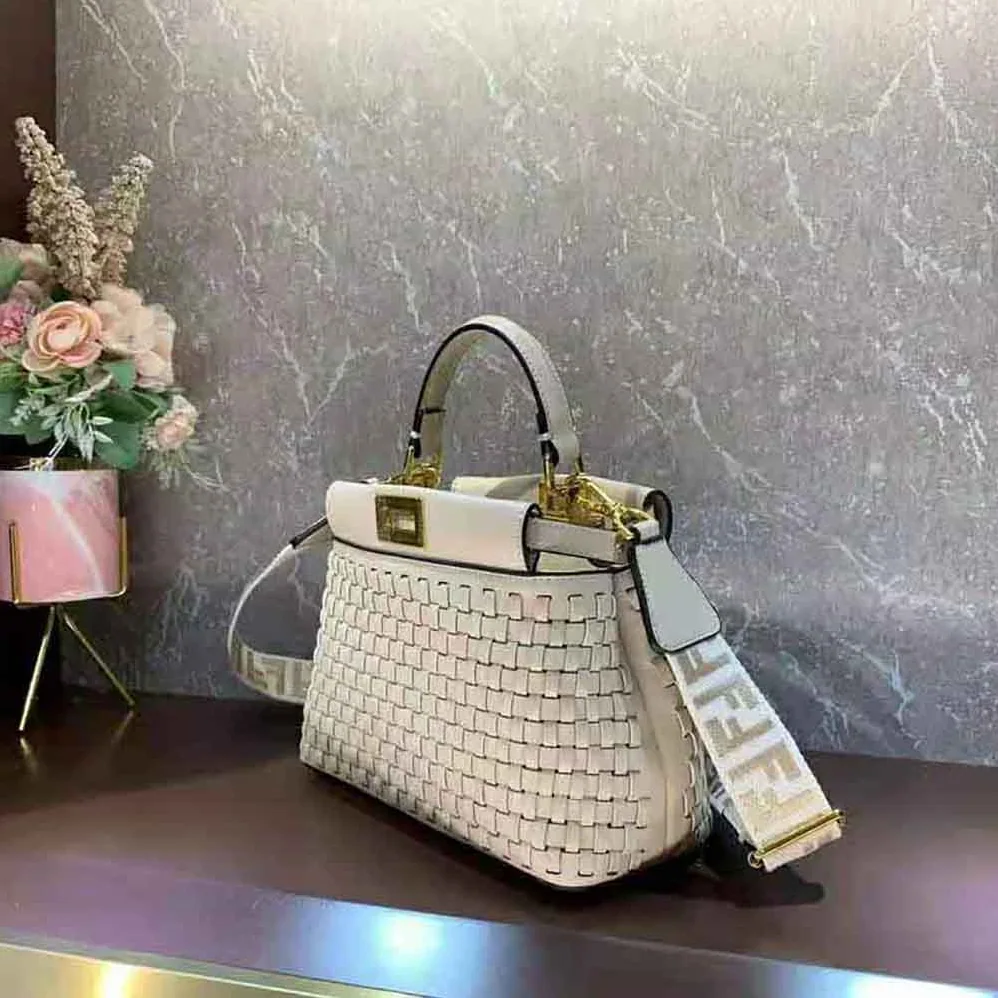 Fendi Peekaboo Mini Beige Braided Leather Bag for Women Fendi Peekaboo Mini Beige Braided Leather Bag for Women