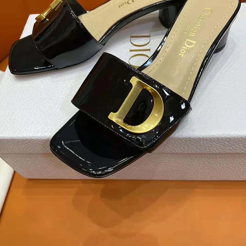 Dior C'est Dior Heeled Slide Black Patent Calfskin for Women Dior C'est Dior Heeled Slide Black Patent Calfskin for Women