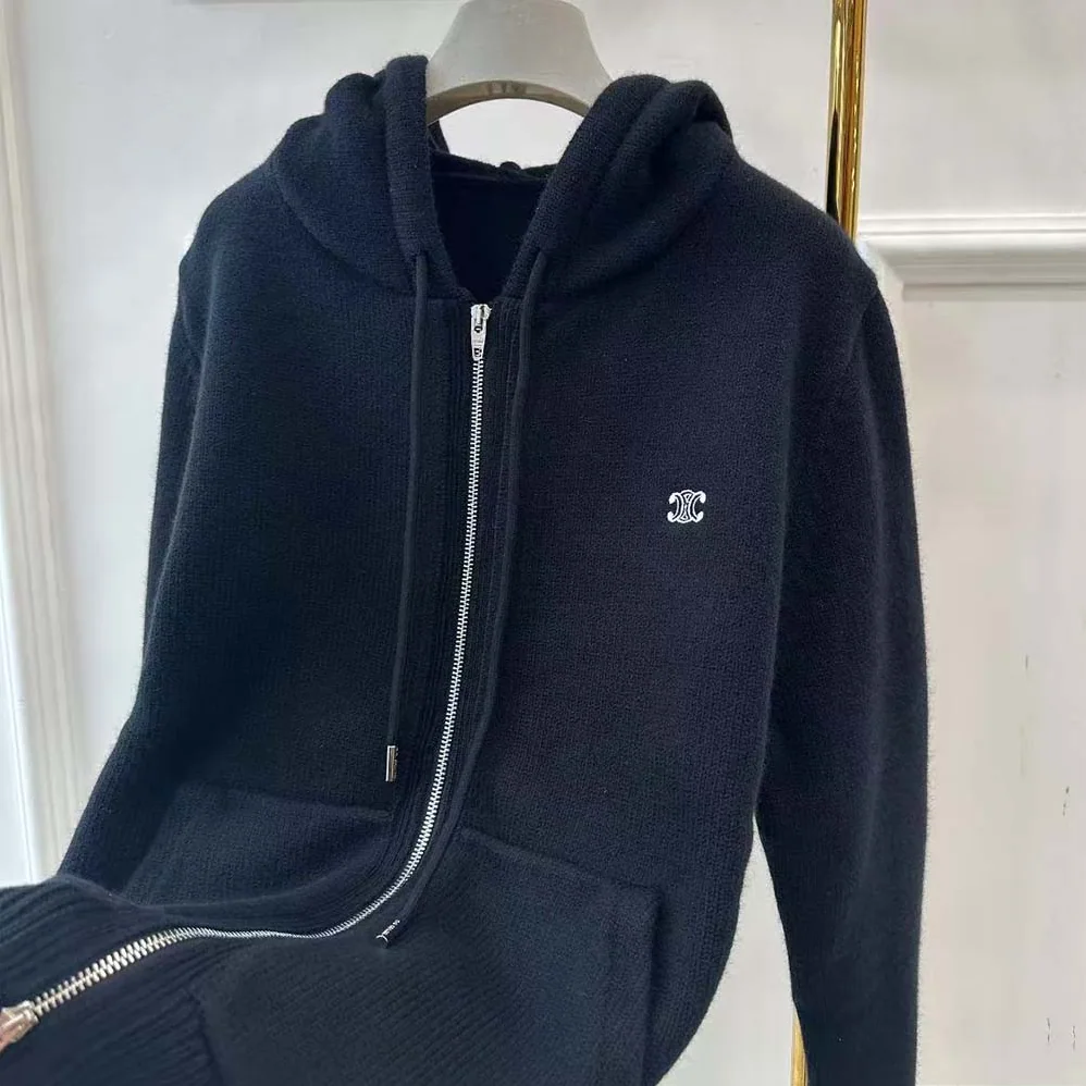 Celine Zipped Hoodie in Cashmere Cotton for Men in Black