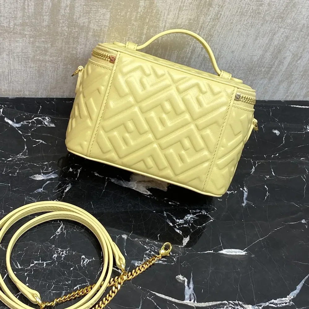 Fendi Vanity Yellow Nappa Leather Mini for Women in Bag With Ff Motif Fendi Vanity Yellow Nappa Leather Mini for Women in Bag With Ff Motif