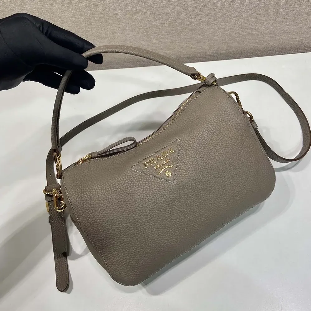 Prada Small Leather Bag for Women in Clay Gray Prada Small Leather Bag for Women in Clay Gray