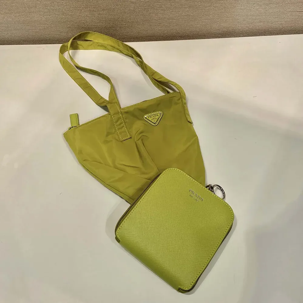 Prada Saffiano Leather Pendant With Re-Nylon Tote Bag for Women in Green Prada Saffiano Leather Pendant With Re-Nylon Tote Bag for Women in Green
