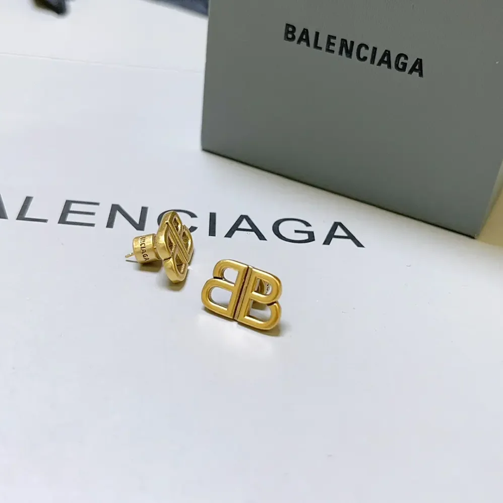 Balenciaga Monaco Stud S Earrings in Antique Gold for Women