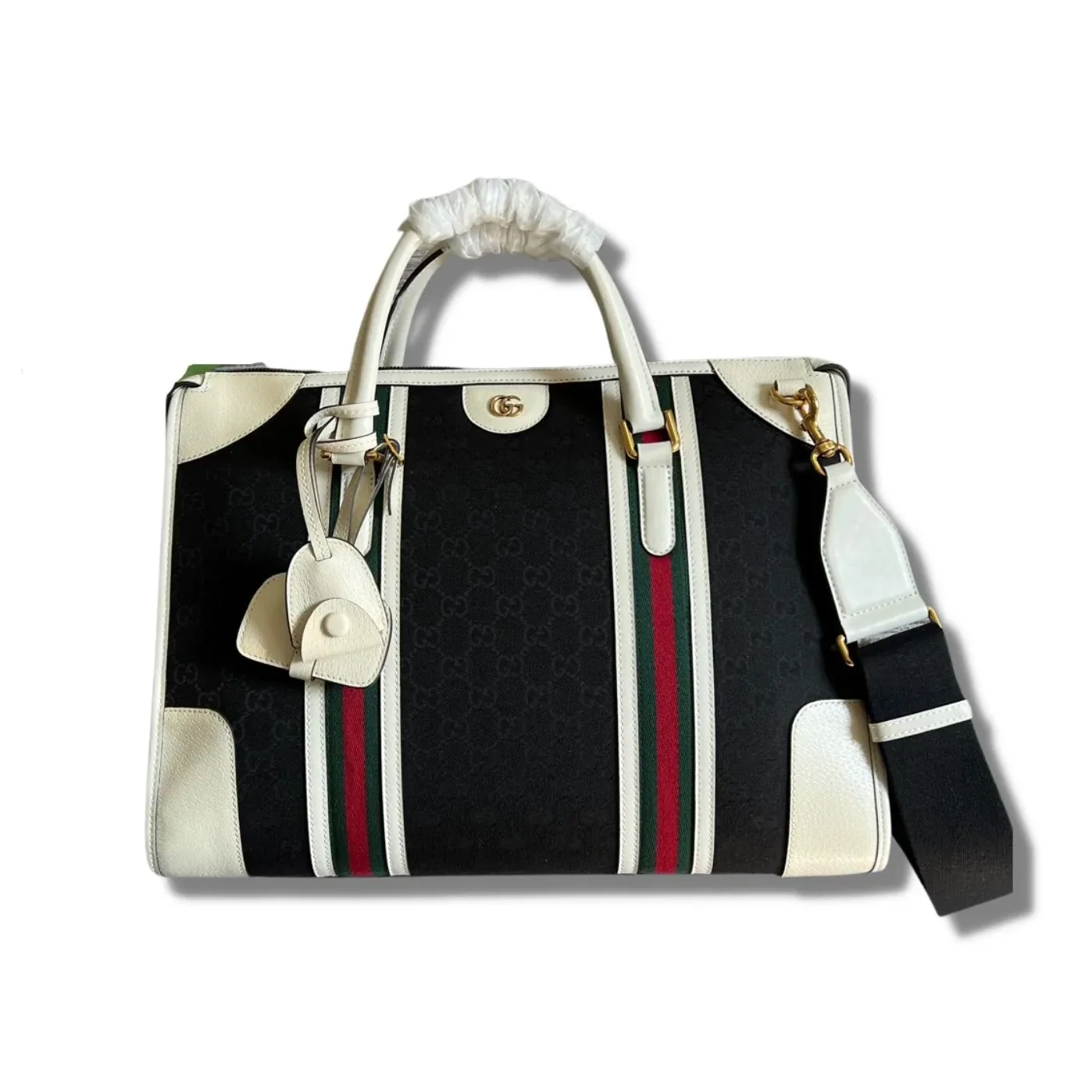 Large Bauletto Top Handle Bag With Double G White in Grey /