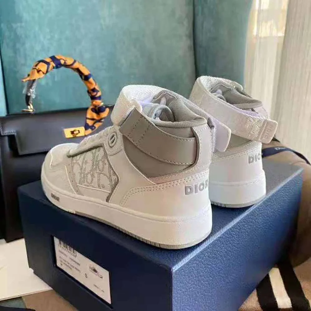 Dior B27 High-Top Sneaker Smooth Calfskin with Dior Oblique Jacquard for Men in White