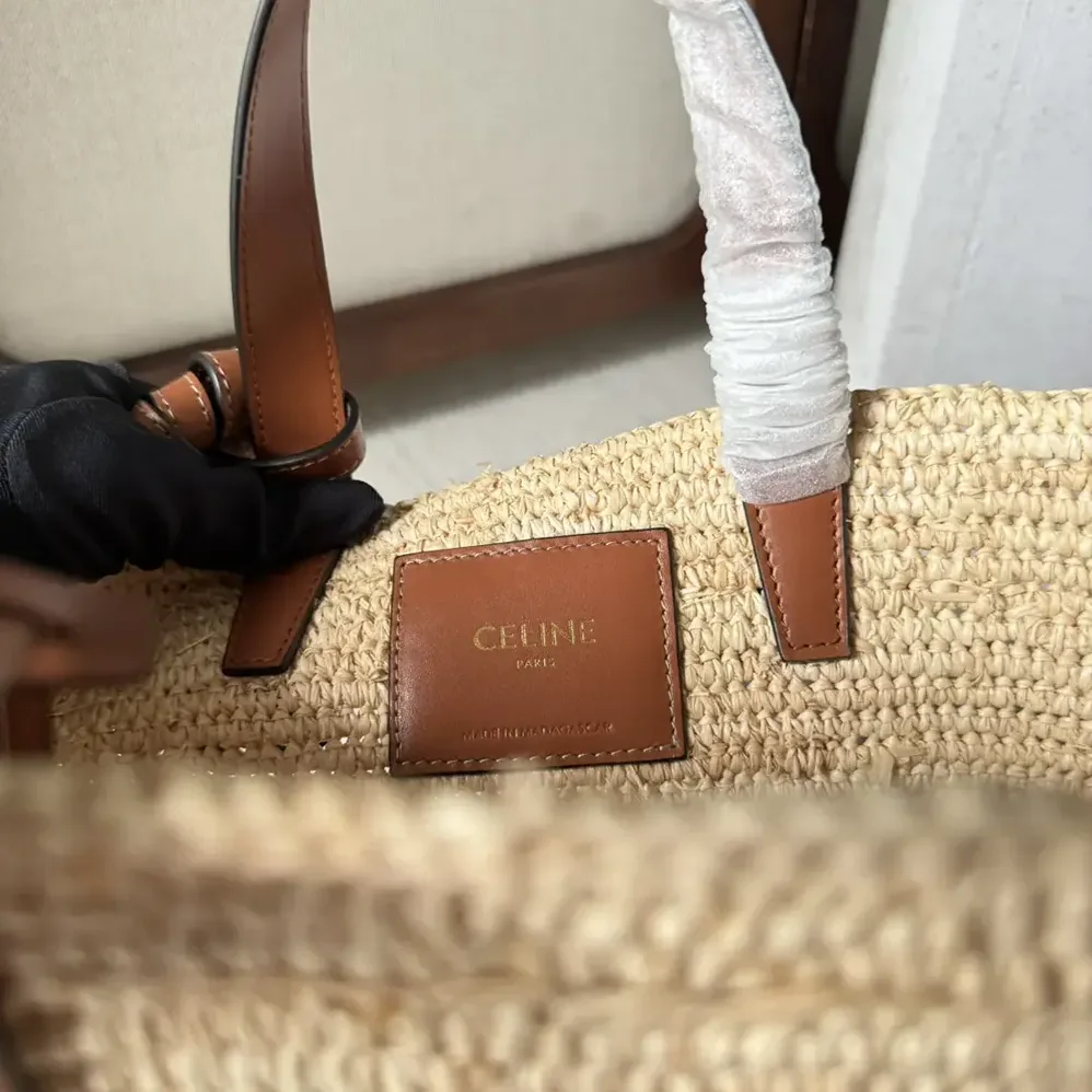 Celine Teen Supple Celine Classic Panier in Raffia and Calfskin for Women in Tan Celine Teen Supple Celine Classic Panier in Raffia and Calfskin for Women in Tan