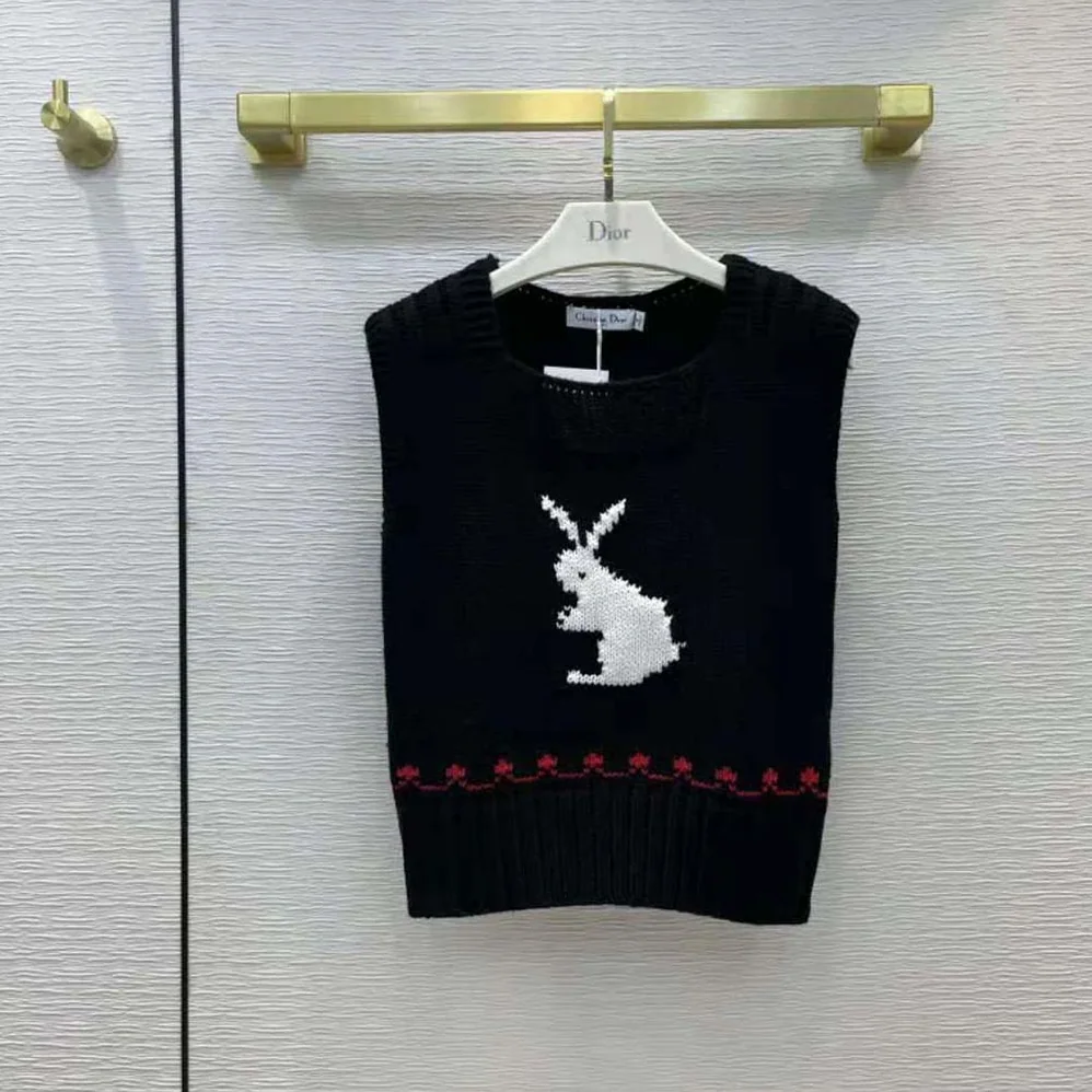 Dior Dioramour Sleeveless Sweater Black White and Red Wool and Cashmere for Women