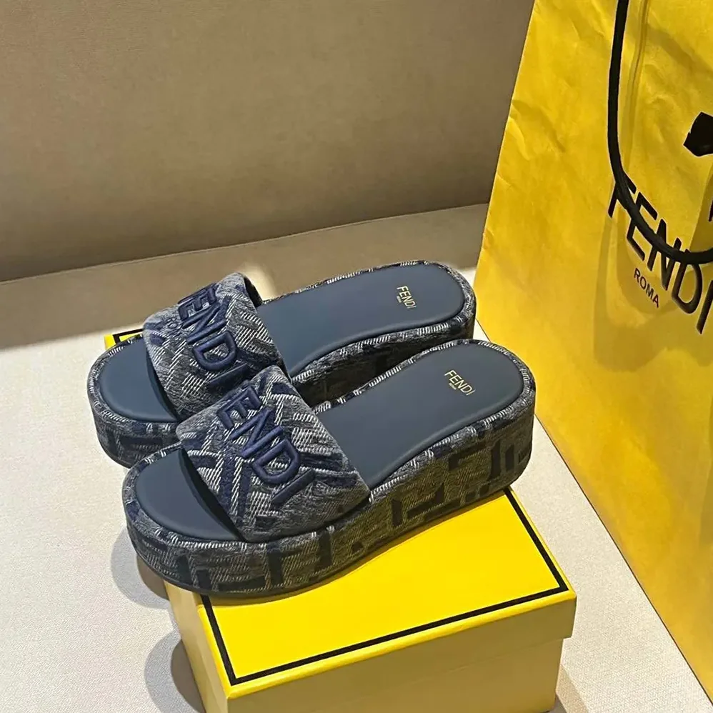 Fendi Sunshine FF Chenille Jacquard Platform Sandals for Women