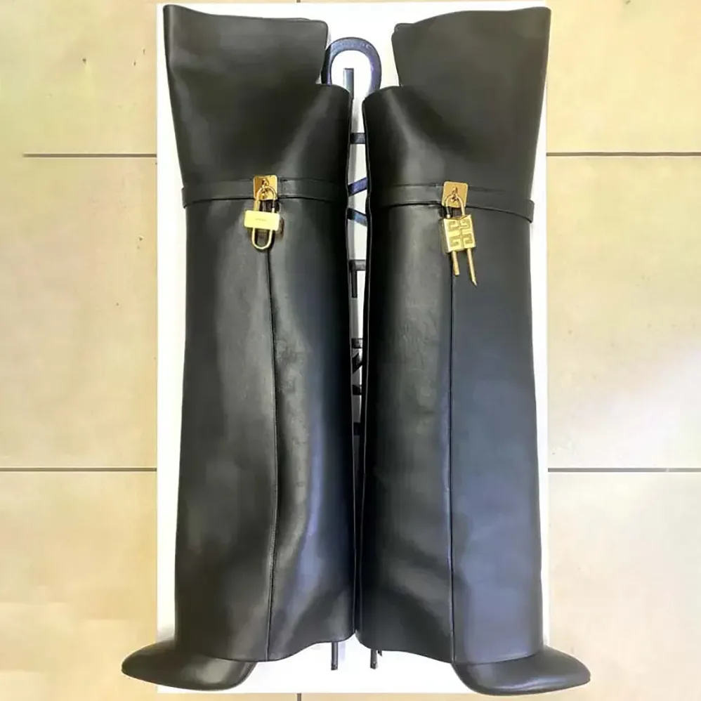 Givenchy Shark Lock Stiletto Over-the-knee Boots in Leather for Women in Black Givenchy Shark Lock Stiletto Over-the-knee Boots in Leather for Women in Black