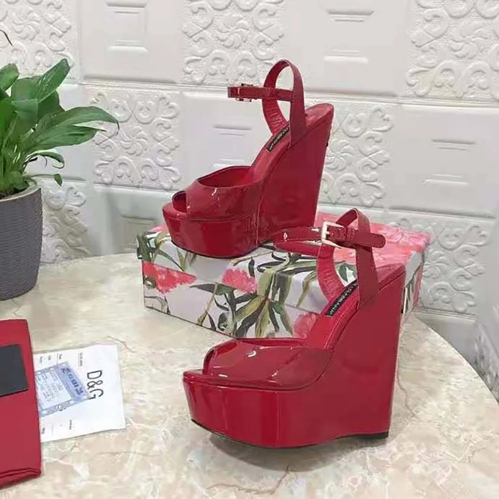 Dolce Gabbana D&G Patent Leather Wedges for Women in Red Dolce Gabbana D&G Patent Leather Wedges for Women in Red