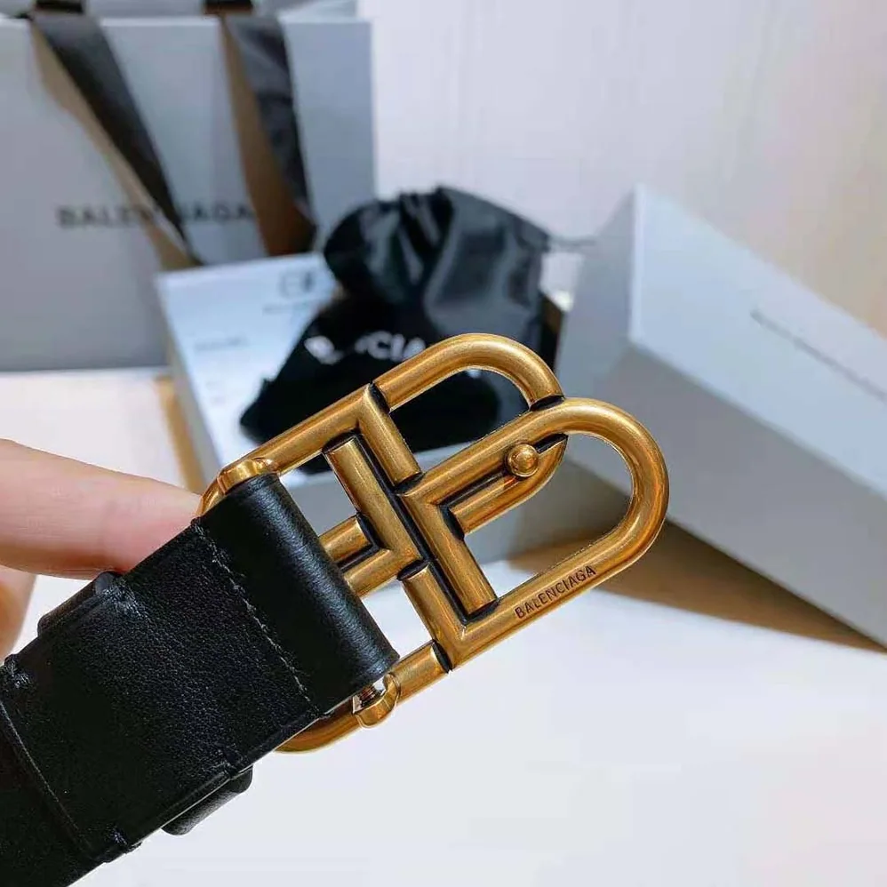 Balenciaga New BB Belt in Black Calfskin and Aged Gold Buckle for Women Balenciaga New BB Belt in Black Calfskin and Aged Gold Buckle for Women