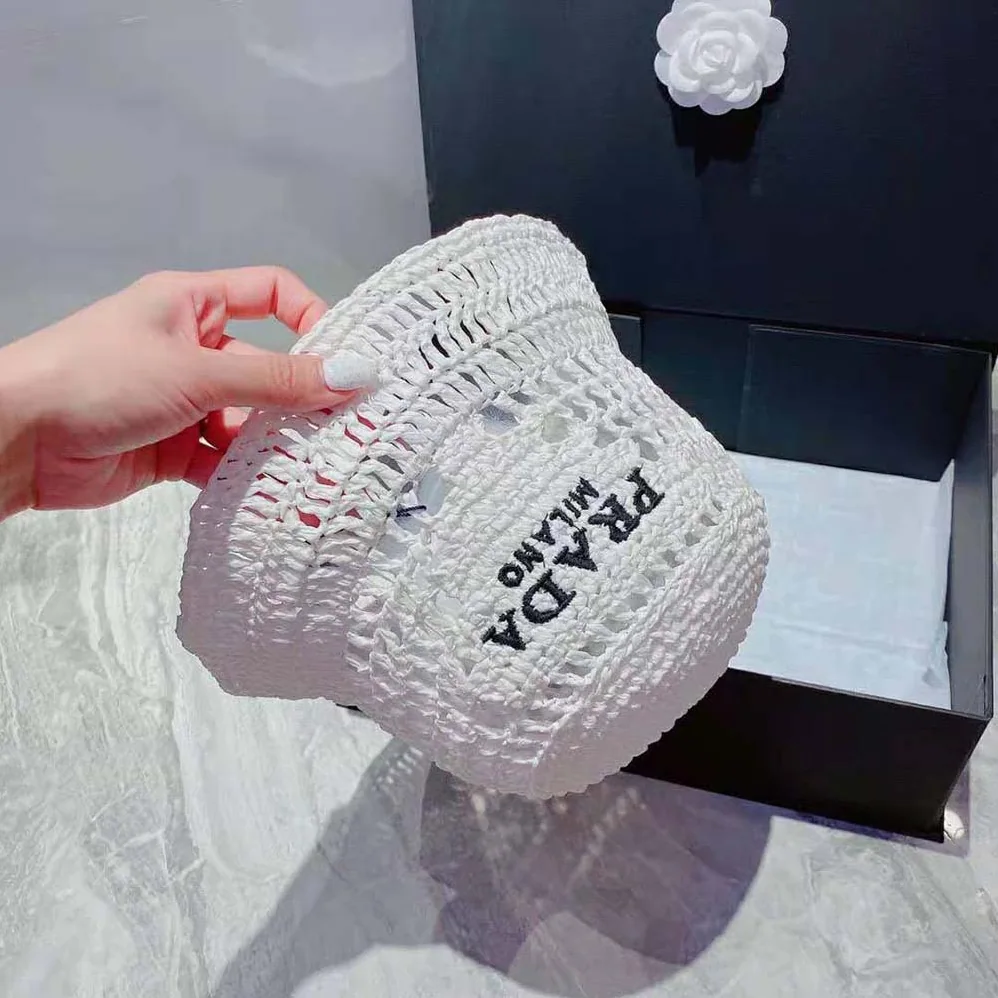 Prada Raffia Bucket Hat for Women in White Prada Raffia Bucket Hat for Women in White