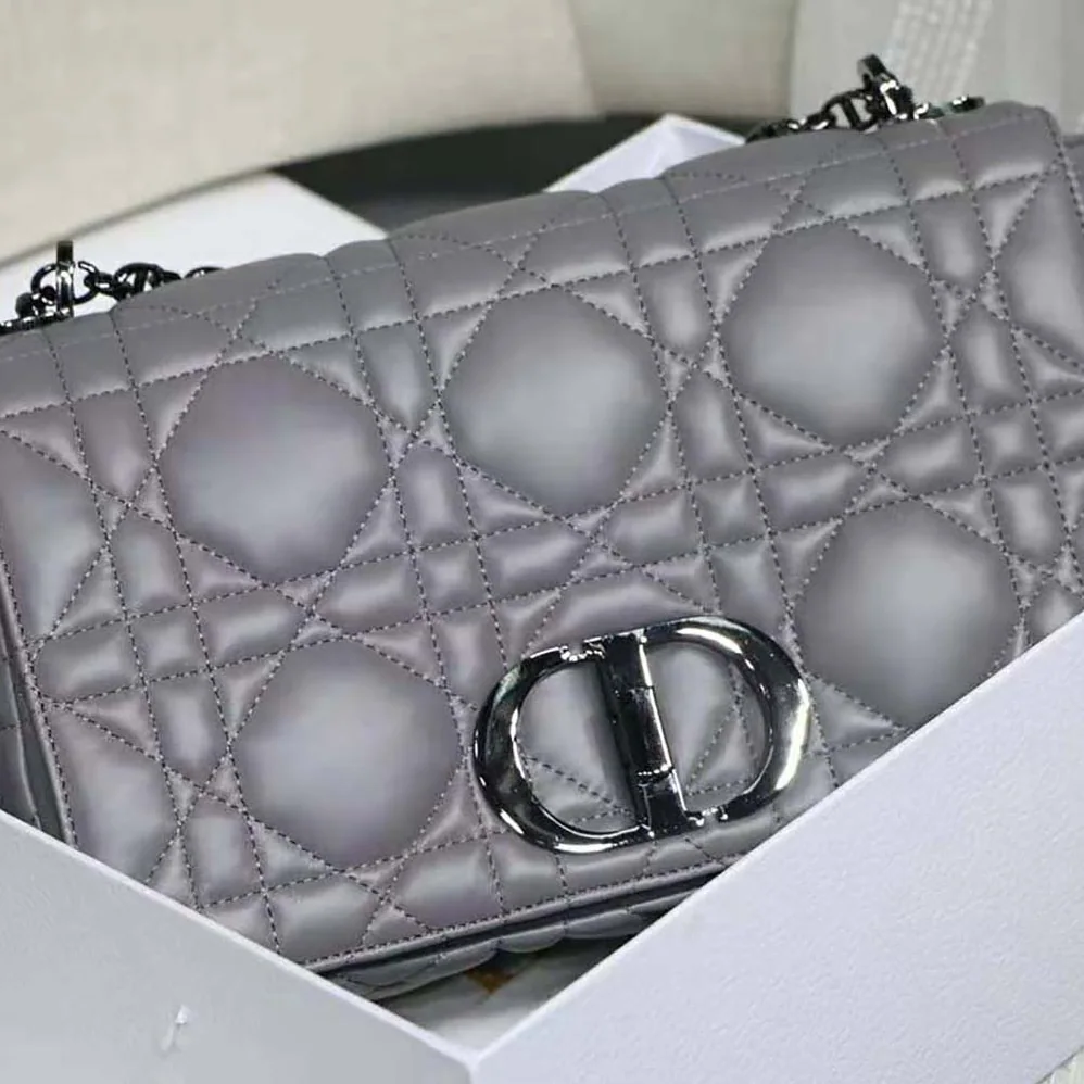 Dior Medium Dior Caro Bag Steel Gray Quilted Macrocannage Calfskin for Women