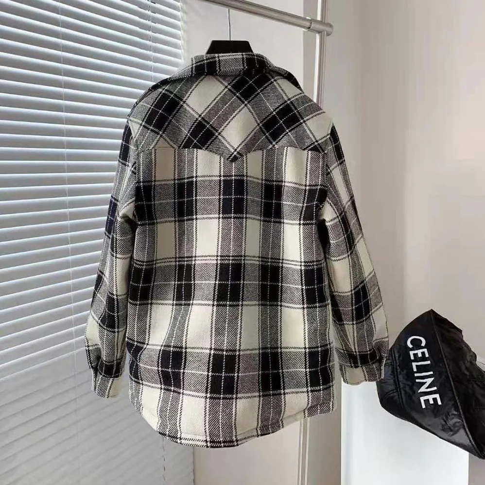Celine Hooded Overshirt in Checked Wool for Women