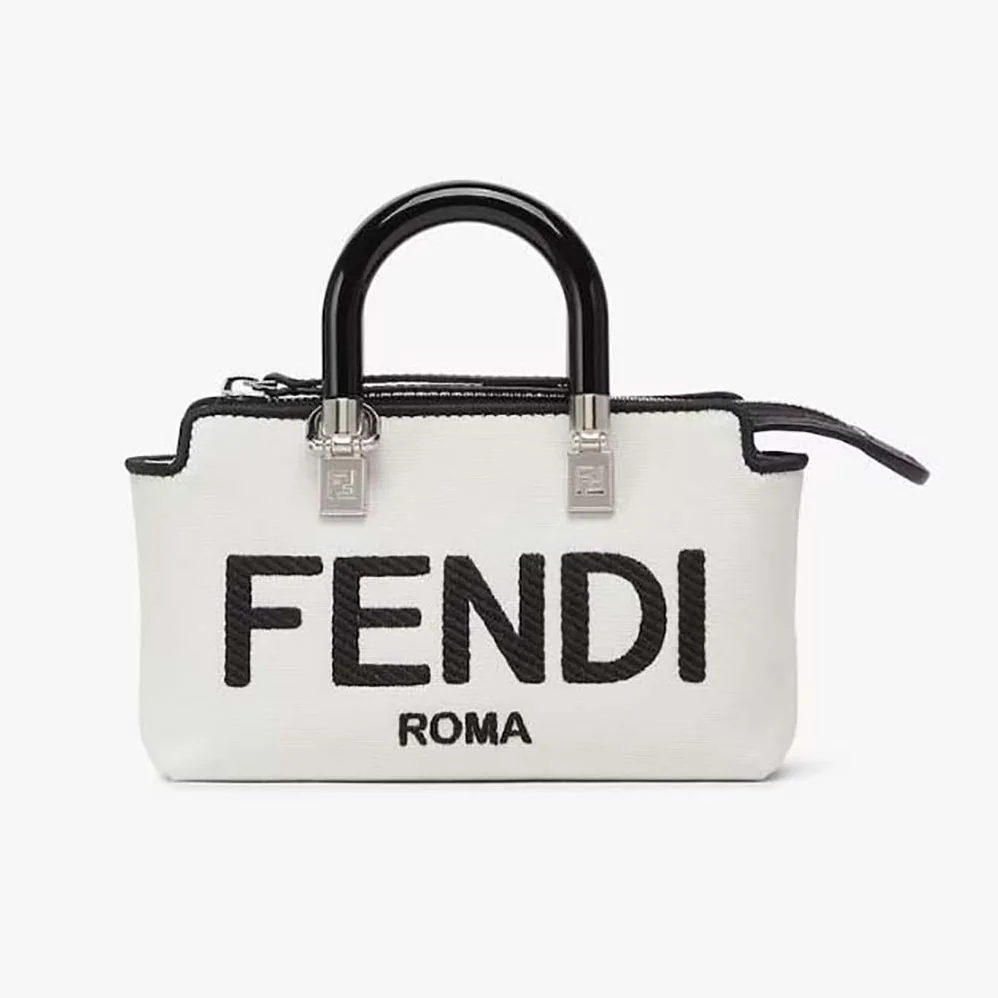 Fendi By The Way Mini White Canvas Small Boston Bag for Women Fendi By The Way Mini White Canvas Small Boston Bag for Women