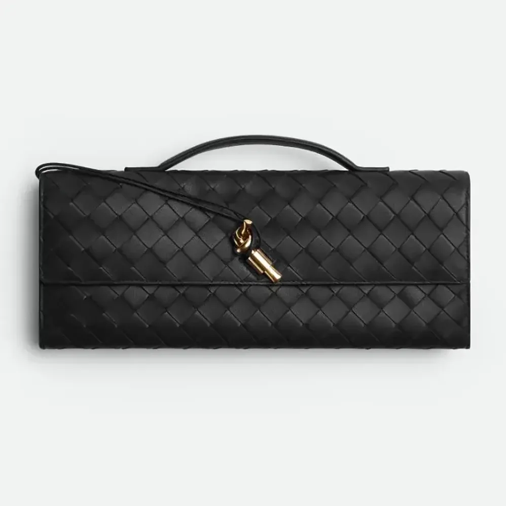 Bottega Veneta Long Clutch Andiamo With Handle for Women in Black Bottega Veneta Long Clutch Andiamo With Handle for Women in Black