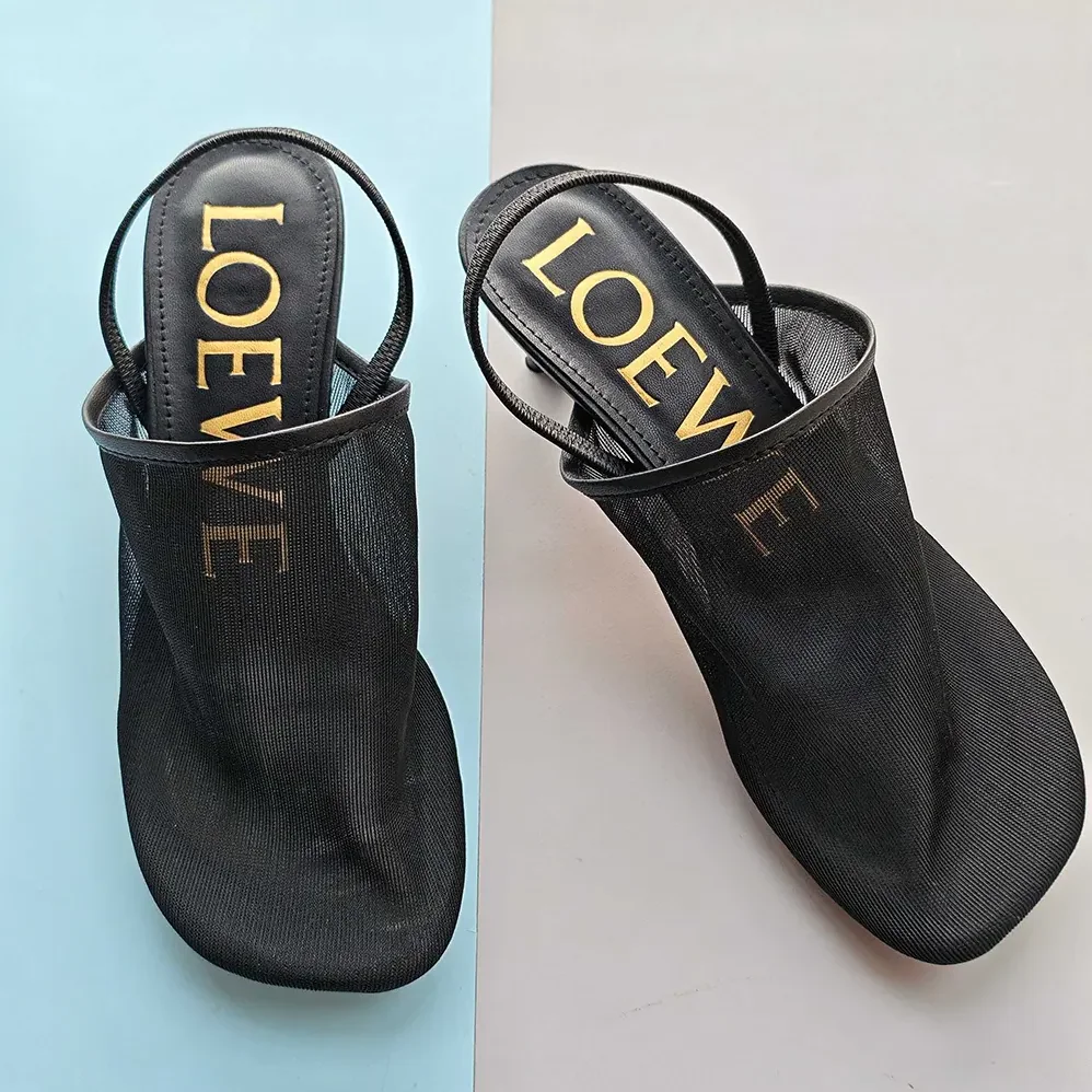 Loewe Petal Slingback Heel Sandal in Mesh for Women in Black Loewe Petal Slingback Heel Sandal in Mesh for Women in Black