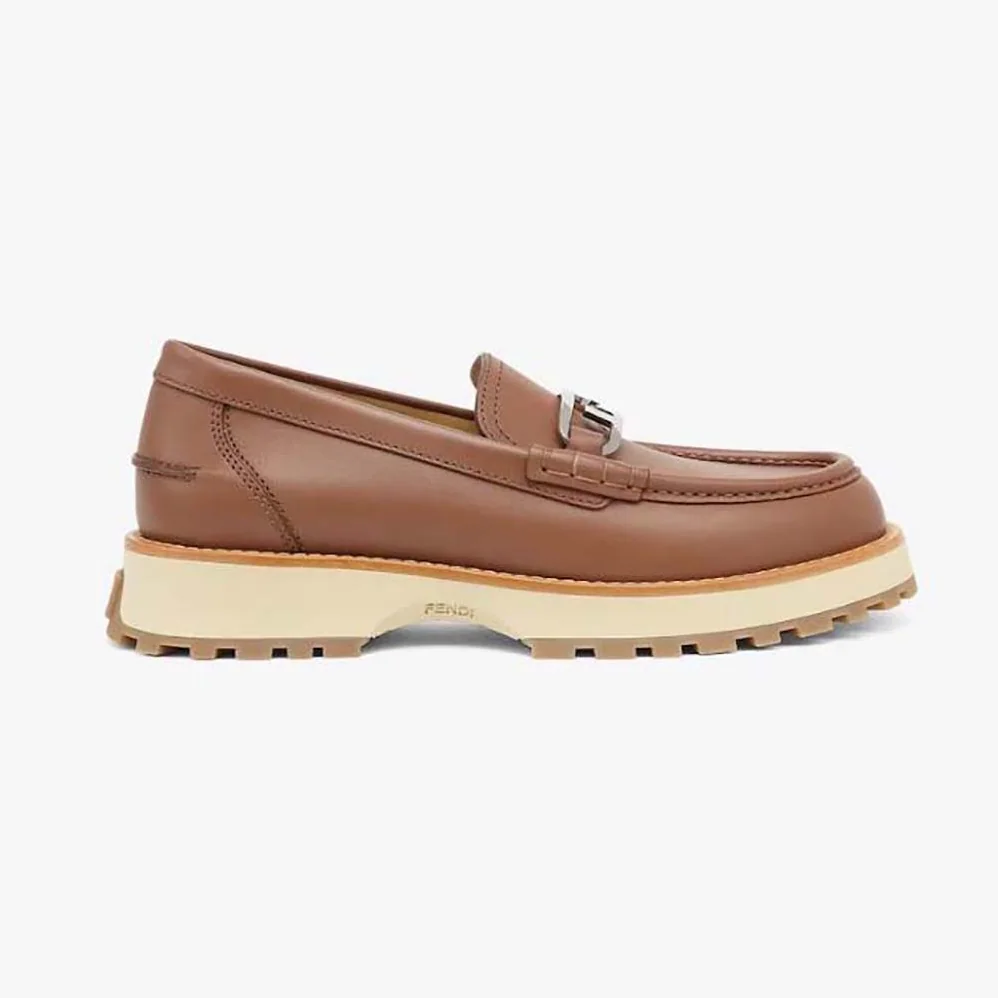 Fendi O'Lock Loafers Brown Leather for Men