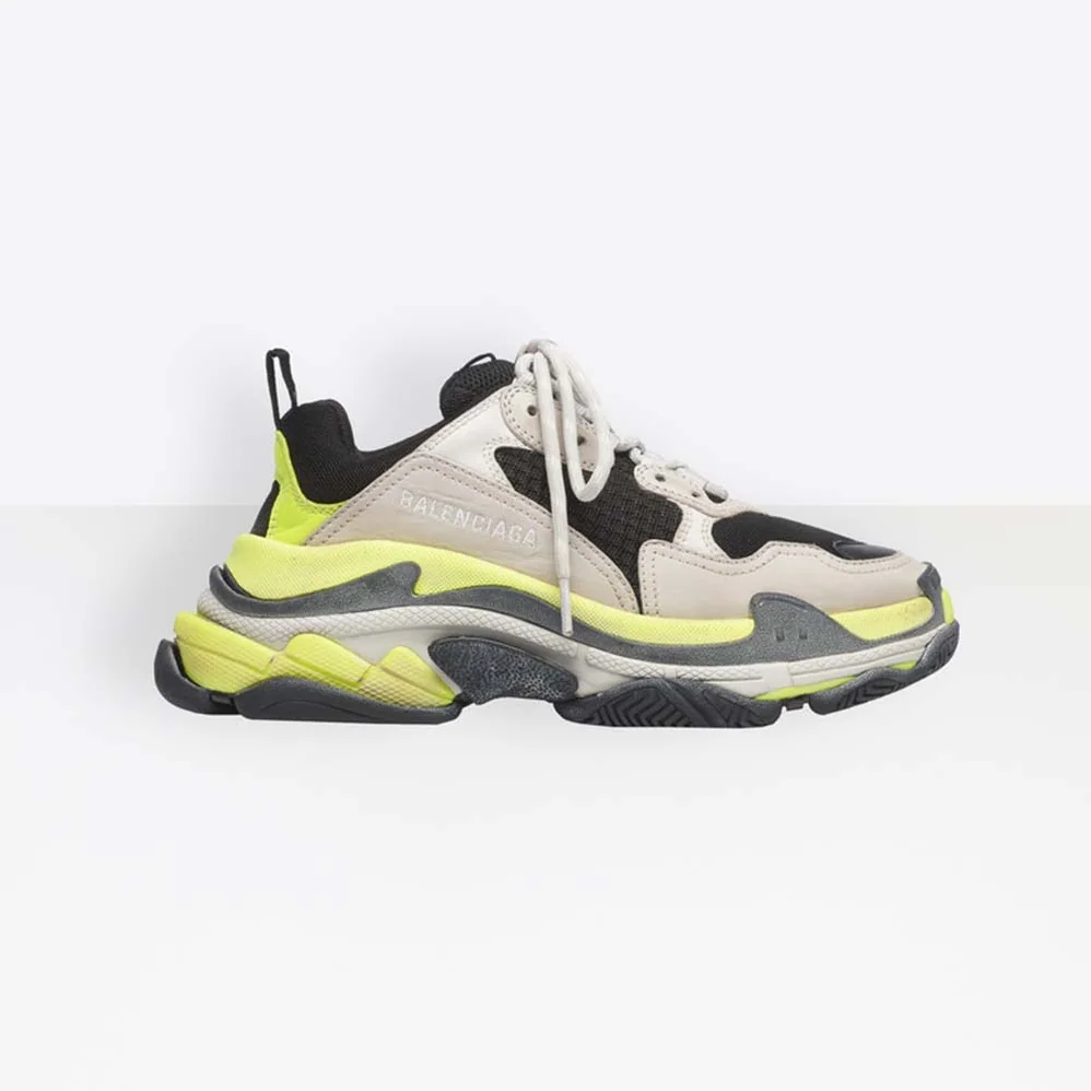 Balenciaga Shoes Triple S Grey Neon Yellow White Leather for Women Balenciaga Shoes Triple S Grey Neon Yellow White Leather for Women