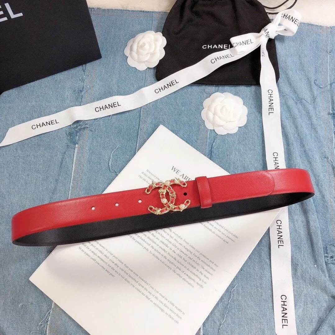 Chanel Belt With Double C Buckle Red Gold Toned Hardware for Women