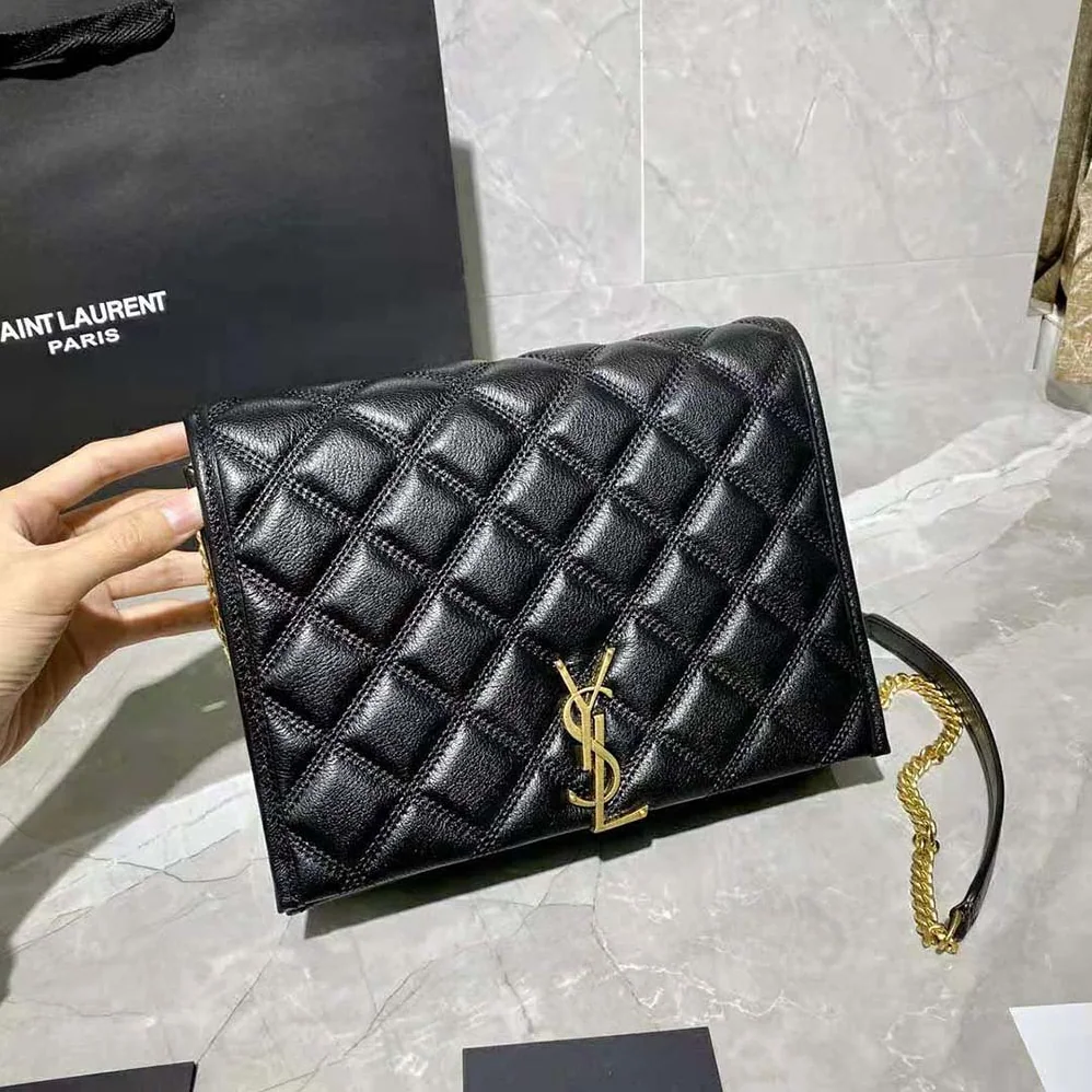 Saint Laurent YSL Becky Mini Chain Bag in Carre for Women in Quilted Lambskine