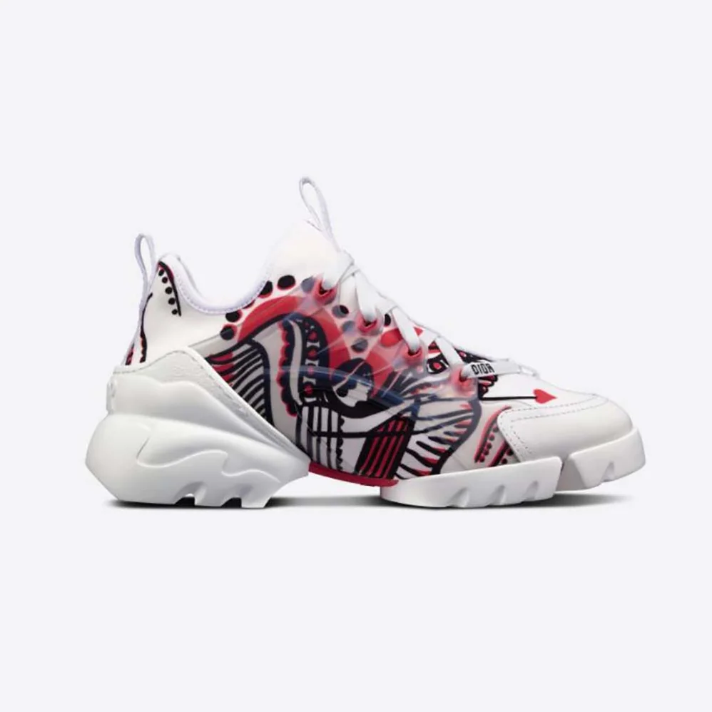 Dior D-Connect Sneaker White Technical Fabric with Red and Black Cupidon Print for Women Dior D-Connect Sneaker White Technical Fabric with Red and Black Cupidon Print for Women
