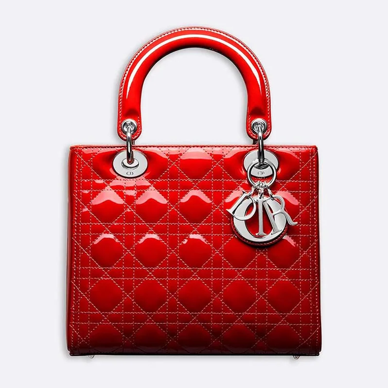 Dior Lady Dior Bag in Bright Patent Calfskin in Red