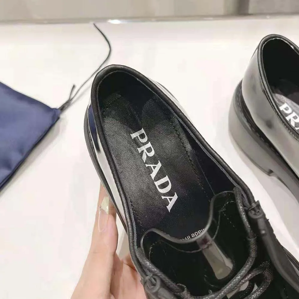 Prada Brushed Leather Lace-up Shoes for Women in Black Prada Brushed Leather Lace-up Shoes for Women in Black
