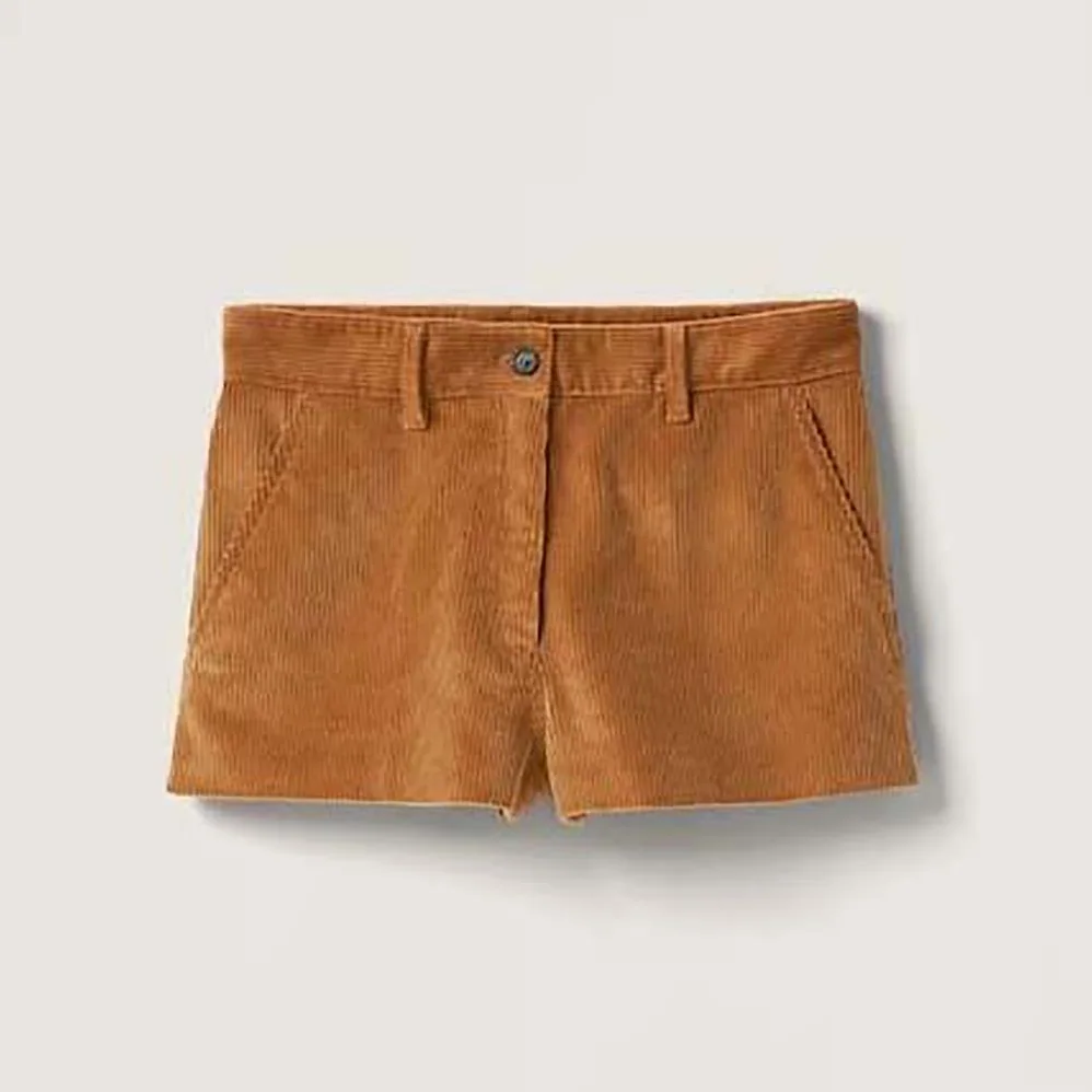 Miu Miu Corduroy Shorts with Embroidered Logo for Women in Brown