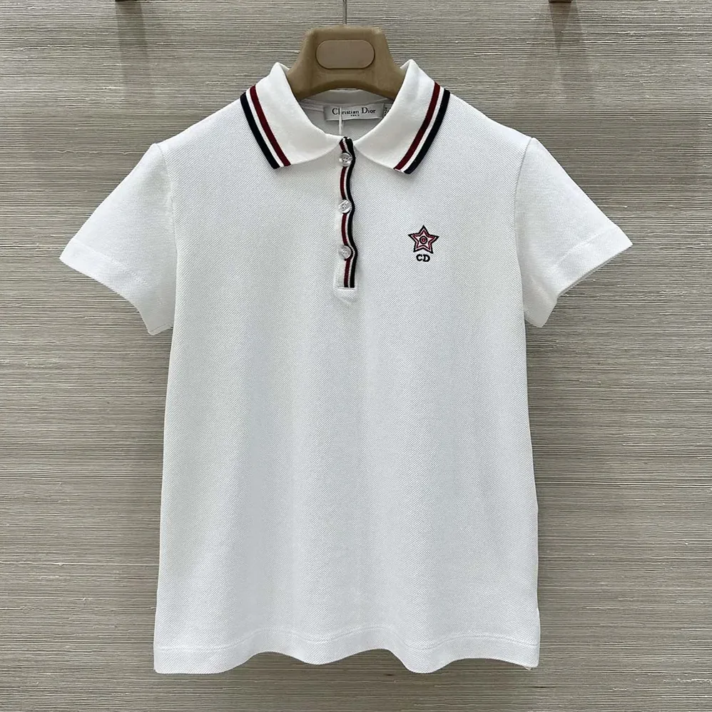 Dior Vibe Polo Shirt White Cotton-Blend Jersey with Three for Women in Tone Signature Dior Vibe Polo Shirt White Cotton-Blend Jersey with Three for Women in Tone Signature