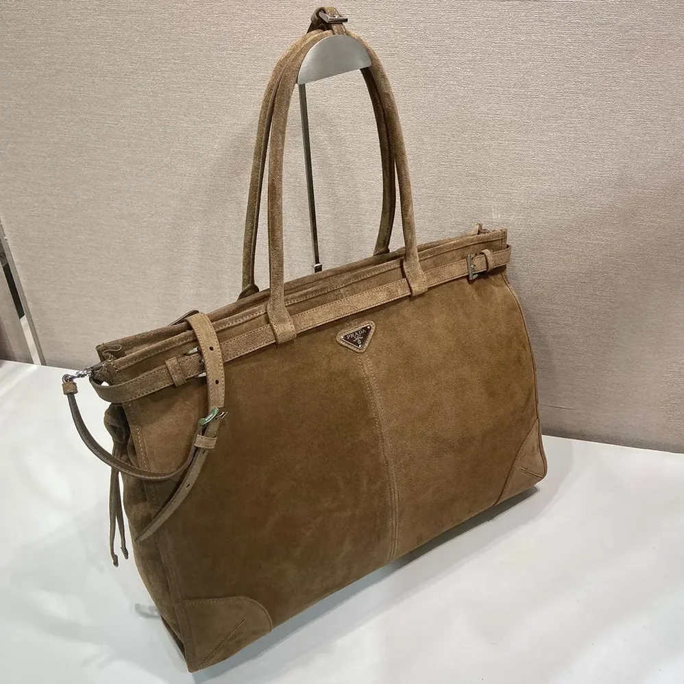 Prada Bonnie Suede Tote Bag for Unisex in Cinnamon