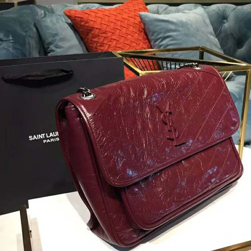 Saint Laurent YSL Niki Large in Vintage Leather for Women in Maroon Saint Laurent YSL Niki Large in Vintage Leather for Women in Maroon