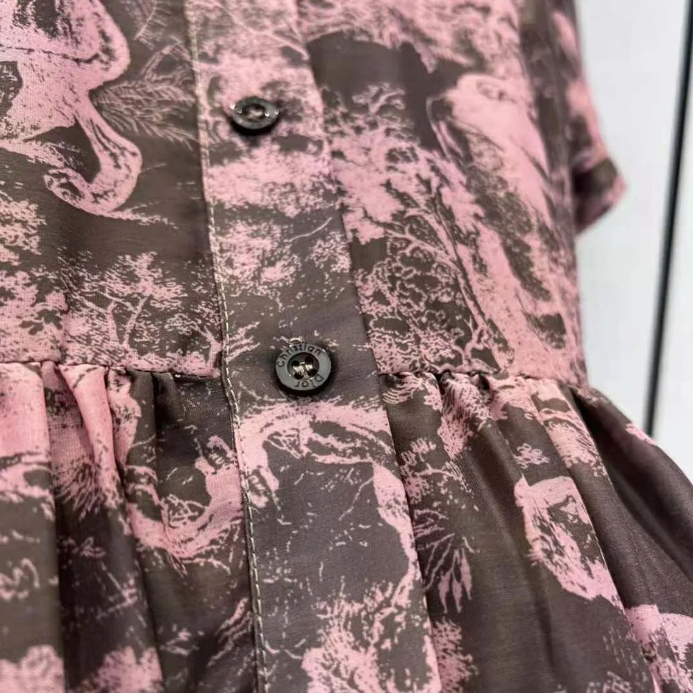 Dior Dioriviera Mid-length Shirt Dress Gray and Pink Cotton Muslin with Toile de Jouy Reverse Motif for Women Dior Dioriviera Mid-length Shirt Dress Gray and Pink Cotton Muslin with Toile de Jouy Reverse Motif for Women